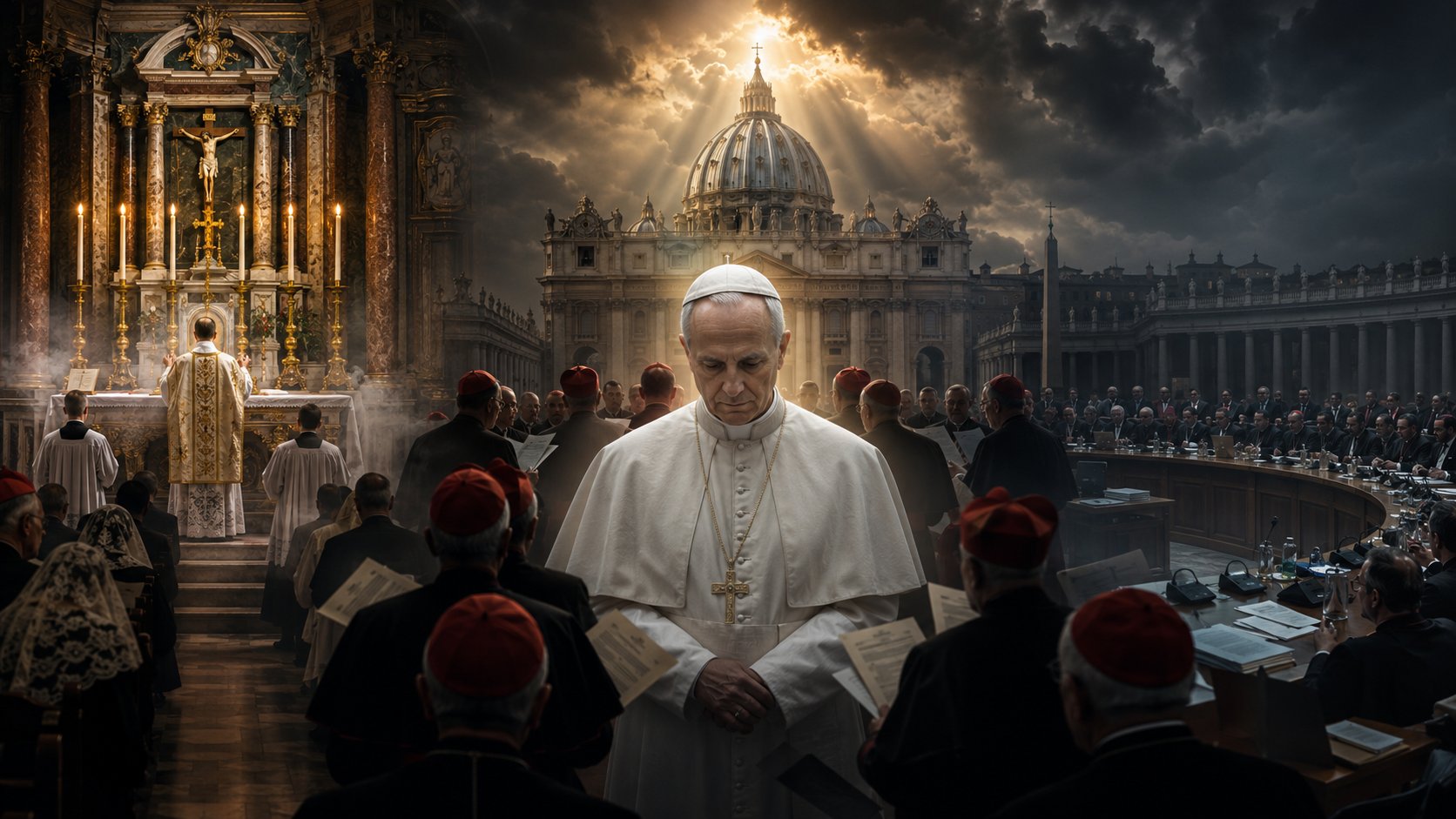 Papa Leão XIV diante da Basílica de São Pedro, entre cardeais da Cúria e uma celebração solene da Missa Tridentina